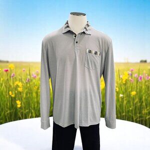 Coofandy Polo Shirt Long Sleeve Gray Plaid Collar XL Business Casual Y2K